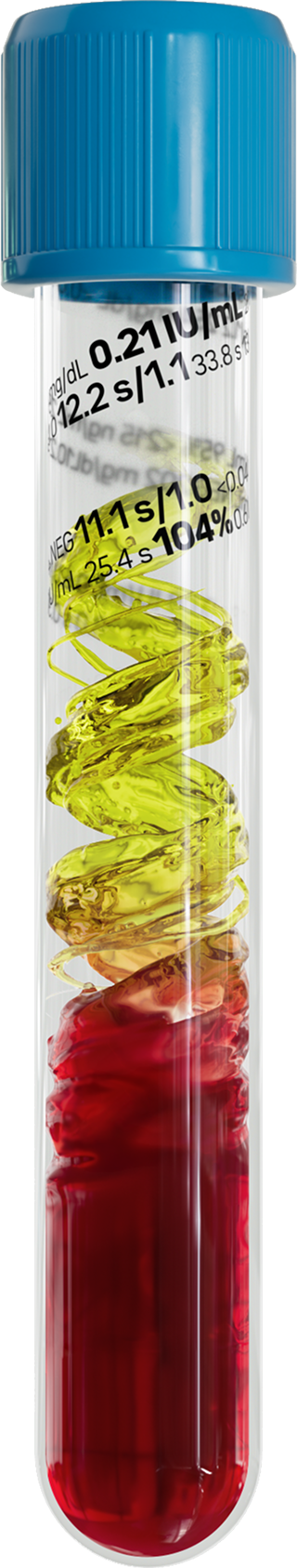 Illustration of a blue-topped sample tube with liquid inside that starts with the color red and the bottom and slowly changes to yellow, then to clear. The clear part has numbers overlaid to represent the data that is extracted from a sample.